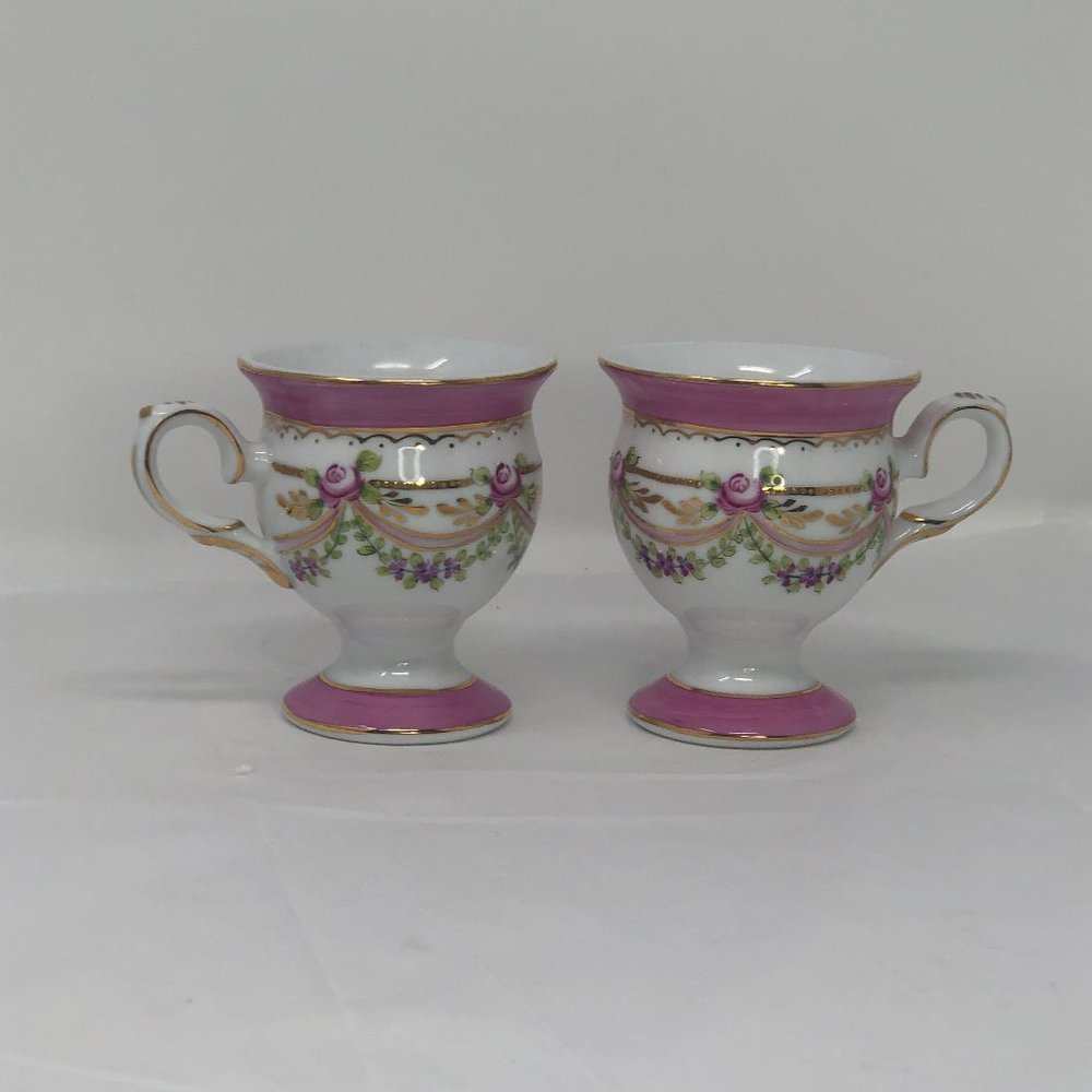 Limoges   footed Tea cups, gold/ Pink rimmed